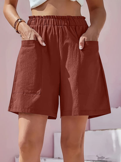 Full Size Pocketed Elastic Waist Shorts.