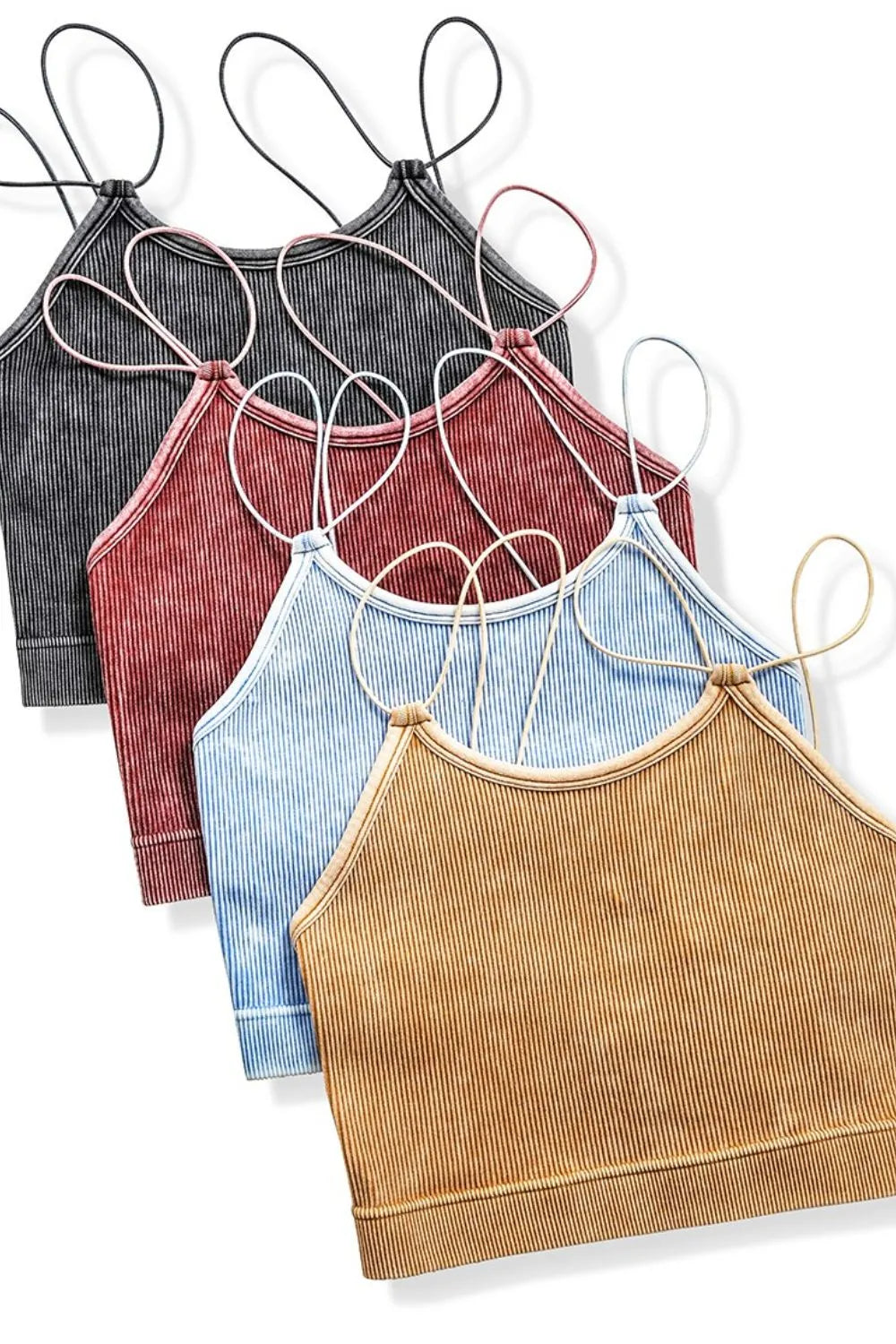 Zenana Washed Ribbed Seamless Double Strap Brami - Love Salve 