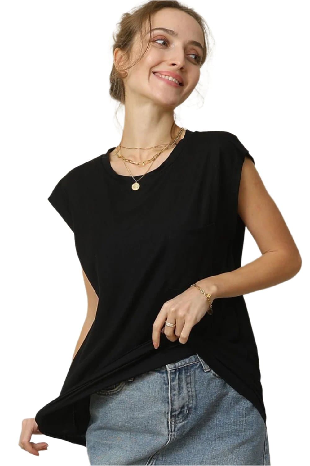 Ninexis Round Neck Cap Sleeve T-Shirt.