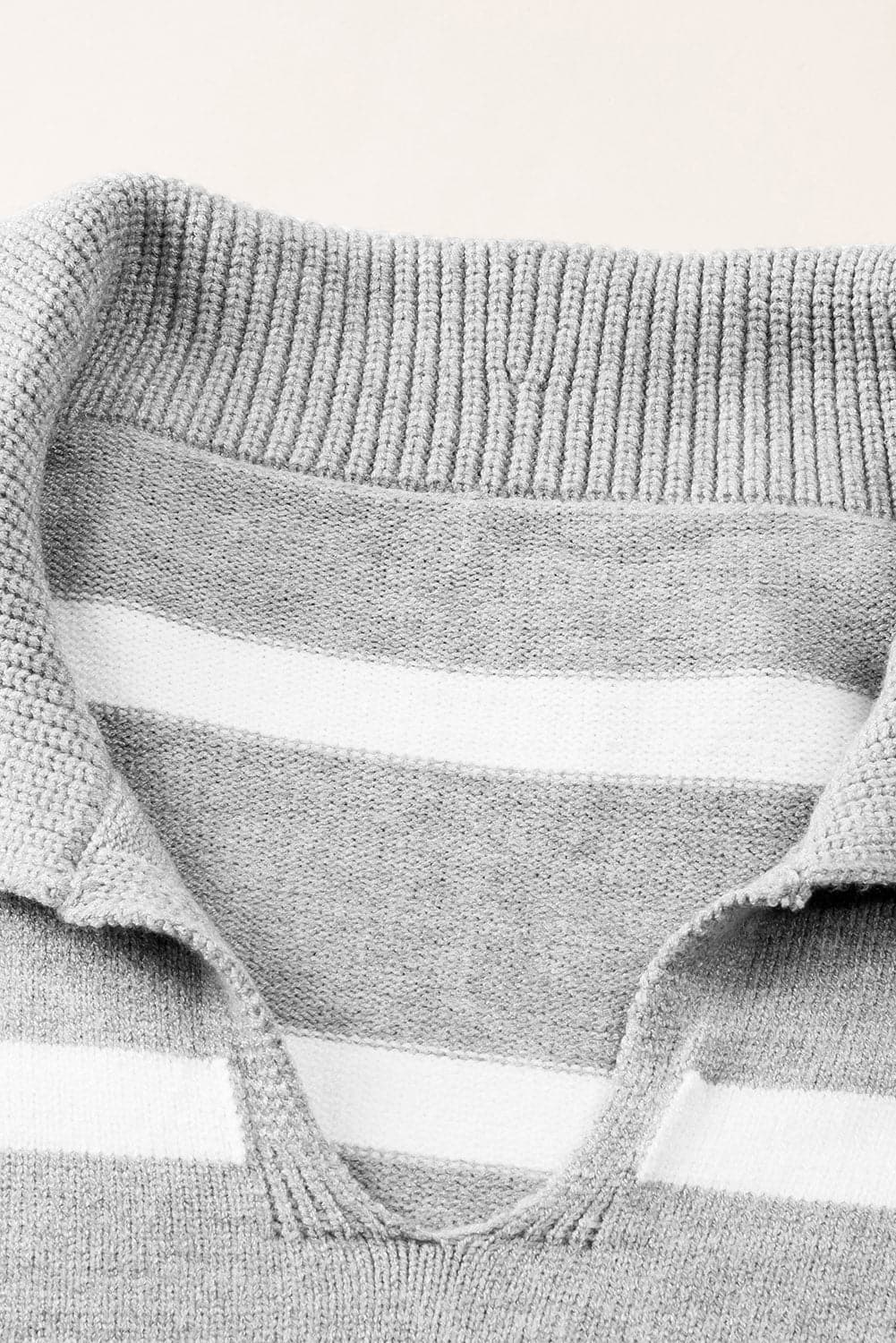 Striped Collared Neck Slit Sweater.