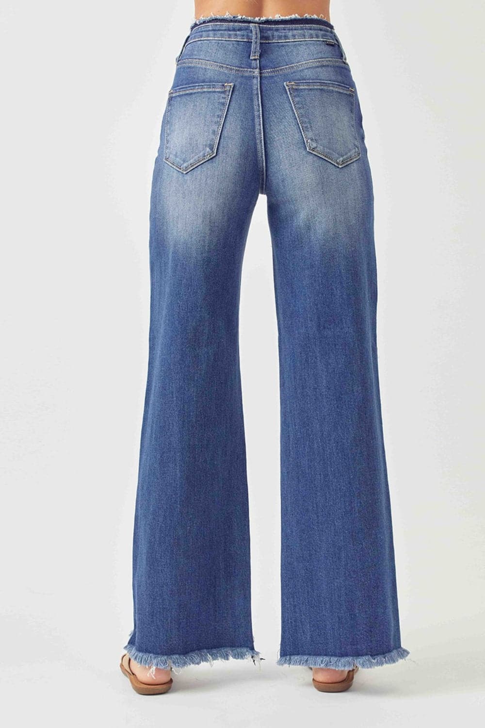 RISEN High Waist Raw Hem Wide Leg Jeans.