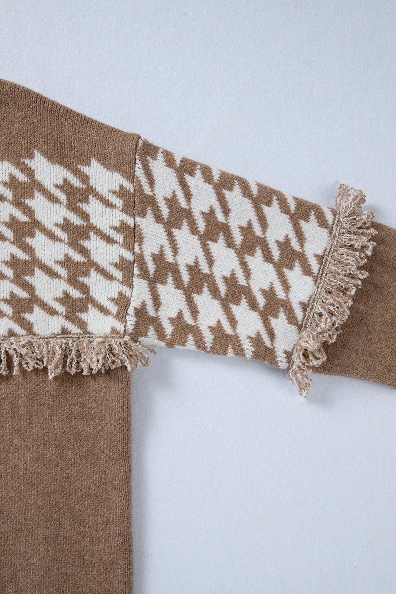 Khaki Houndstooth Color Block Cardigan Women V Neck With Raw Edge Front Button Dear-Lover Dropshipping