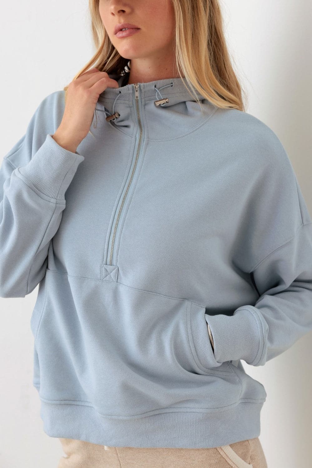 Le Lis Half Zip Drawstring Mock Neck Hoodie.