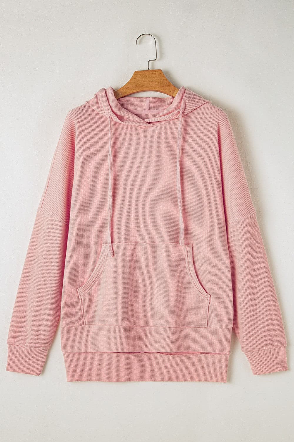 Waffle-Knit Long Sleeve Hoodie.