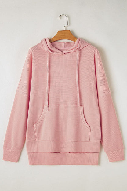 Waffle-Knit Long Sleeve Hoodie.