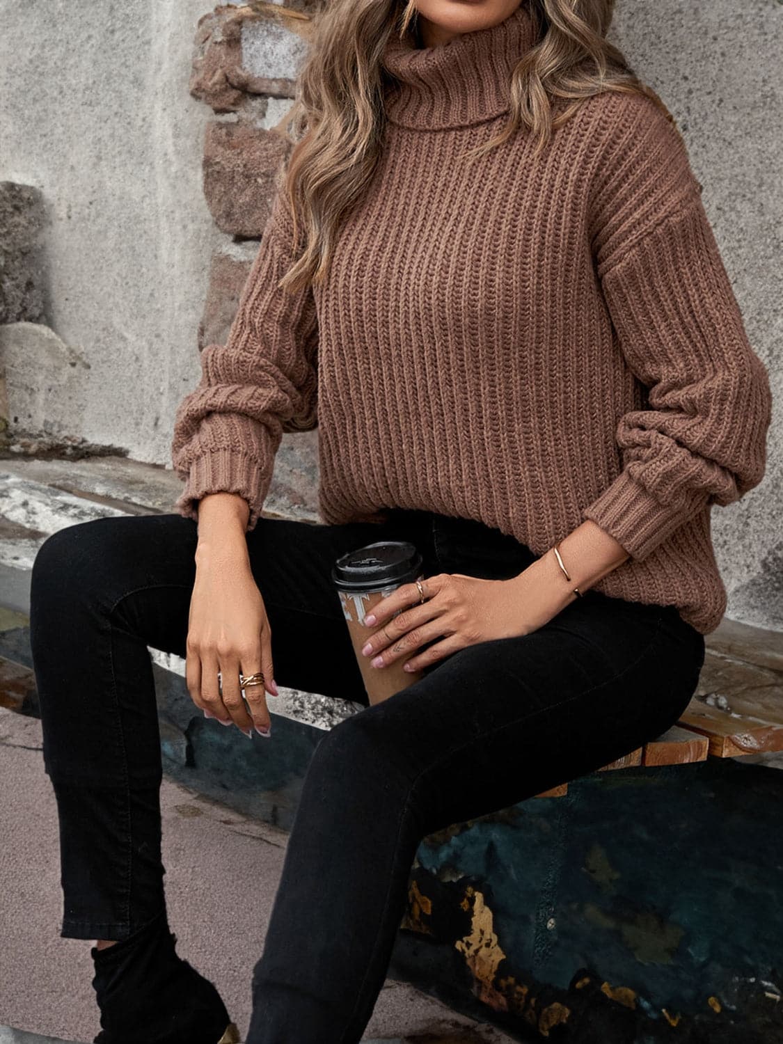 Turtleneck Rib-Knit Sweater.