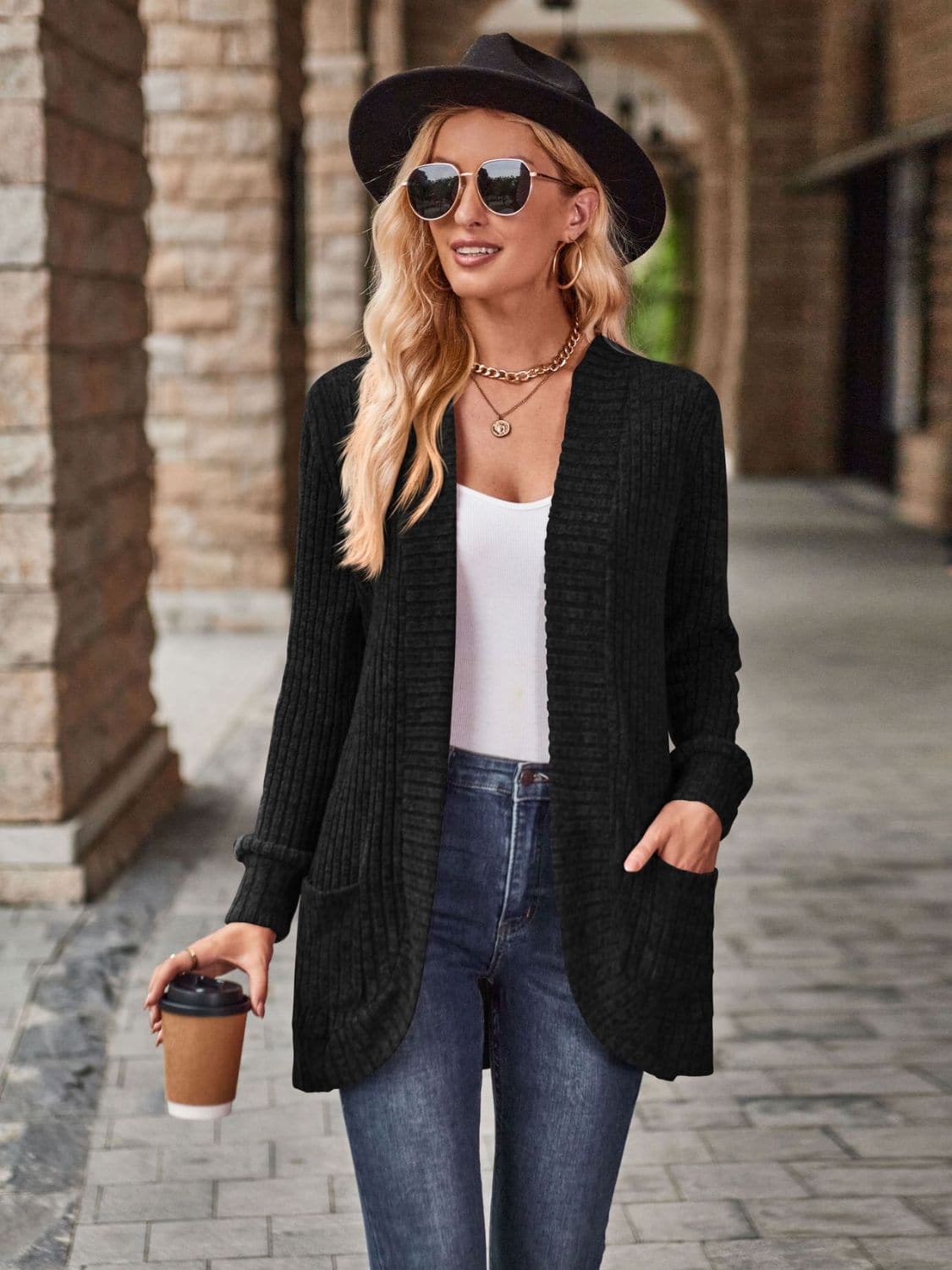 Open Front Cardigan with Pockets.