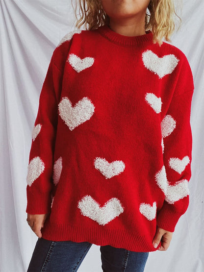 Cozy heart-shaped neckline dropped shoulder pullover