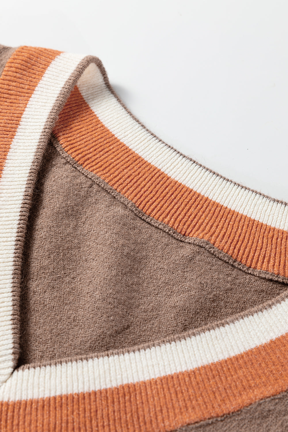 Dark Khaki Varsity Sweater With Contrast Striped Trim V Neck Dear-Lover Dropshipping