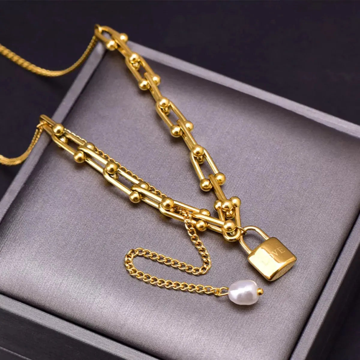 18K Gold-Plated Lock Pendant Necklace Simply Love