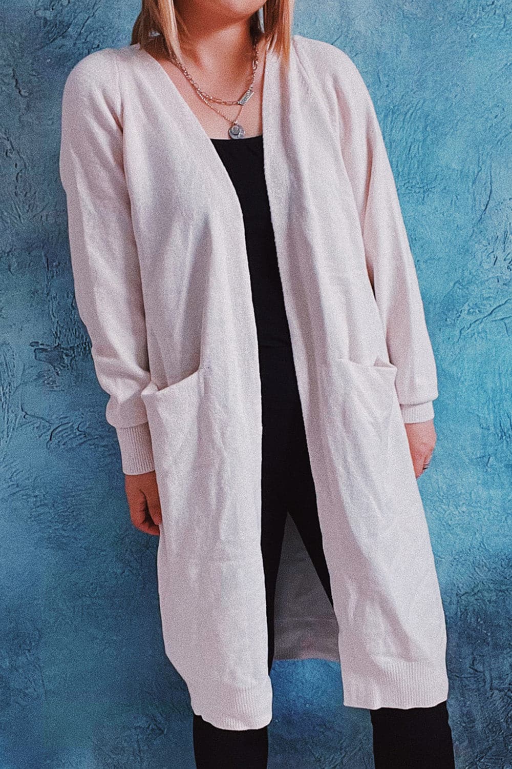 Open Front Longline Cardigan with Pockets.