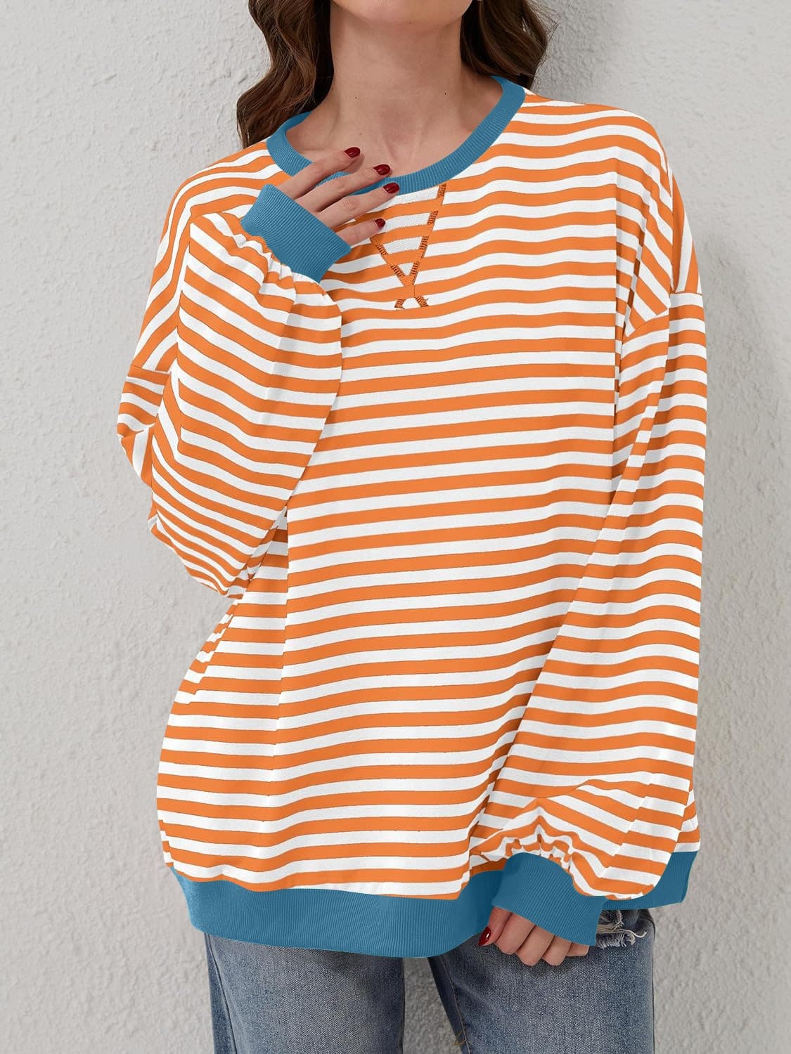 Contrast Striped Long Sleeve Sweatshirt.