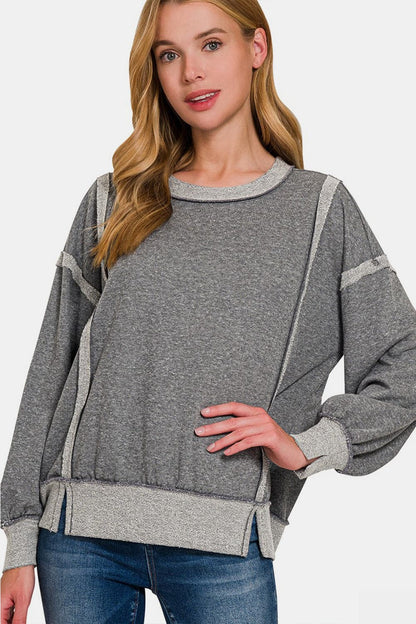 Zenana Washed Exposed-Seam Sweatshirt.