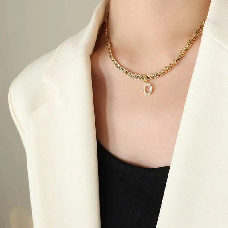 Brass zircon letter pendant necklace - Love Salve 