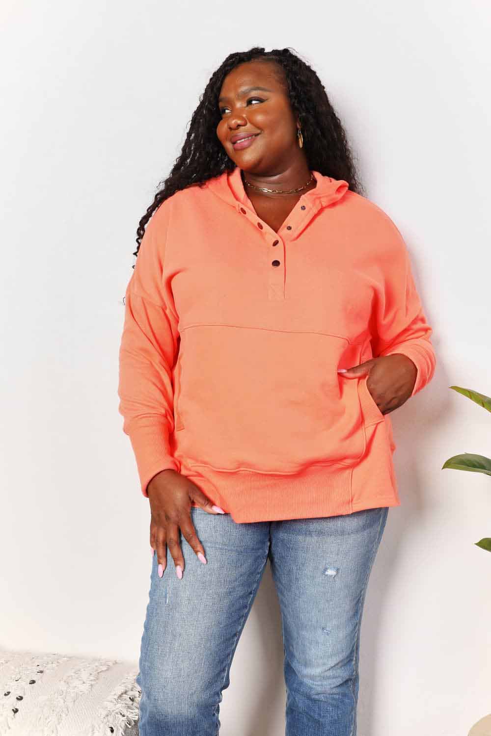 Chic quarter-snap hoodie for women - Love Salve 