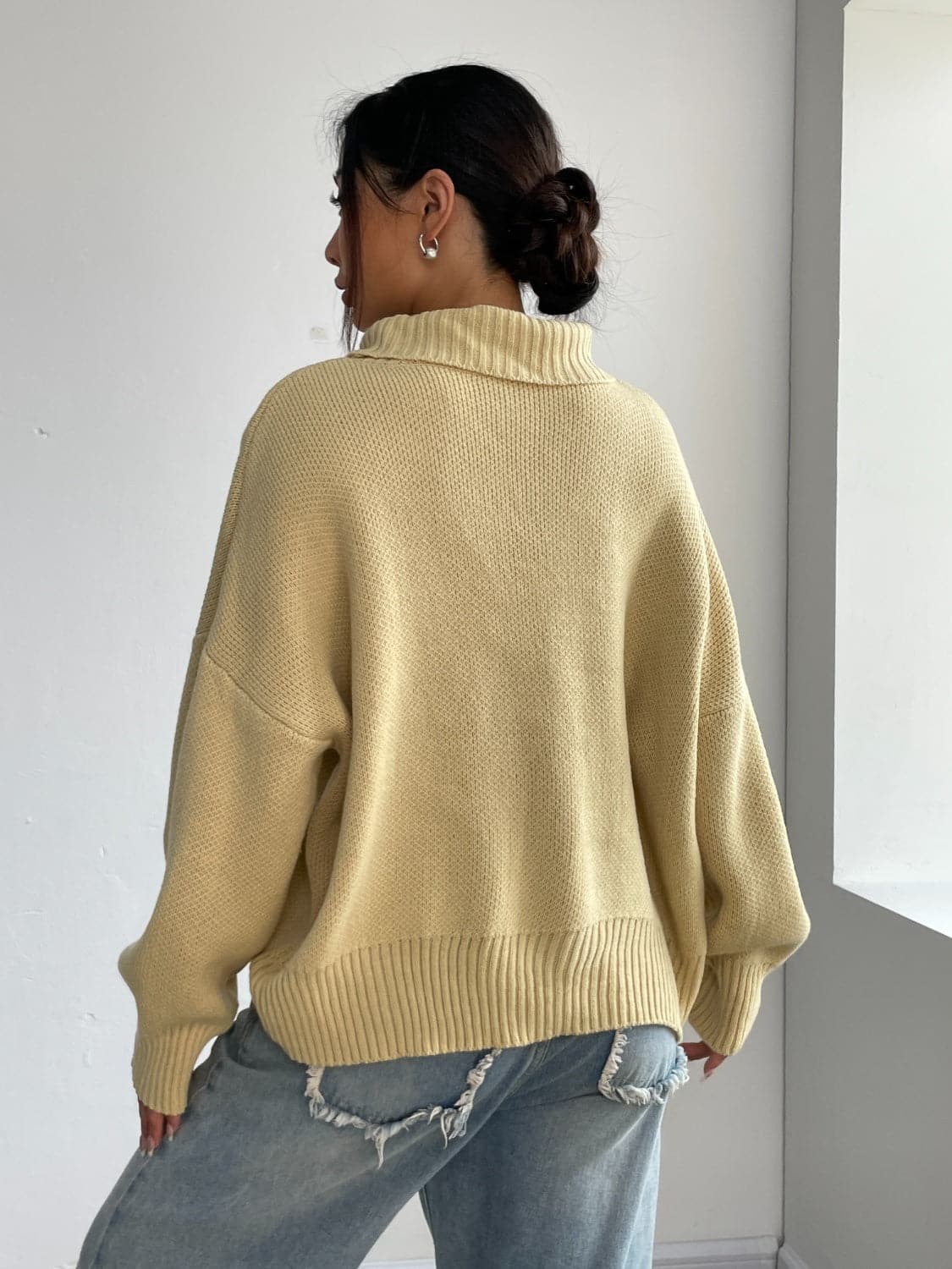 Turtleneck Dropped Shoulder Sweater.