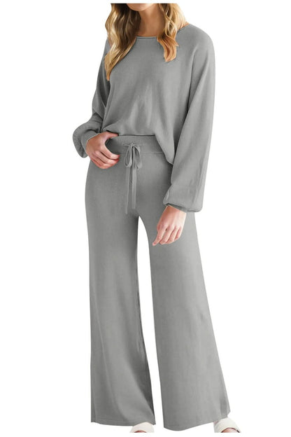 Sleek Basic Two-Piece Long Sleeve Top and Pants Set