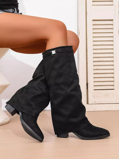 Point Toe Block Heels Boots