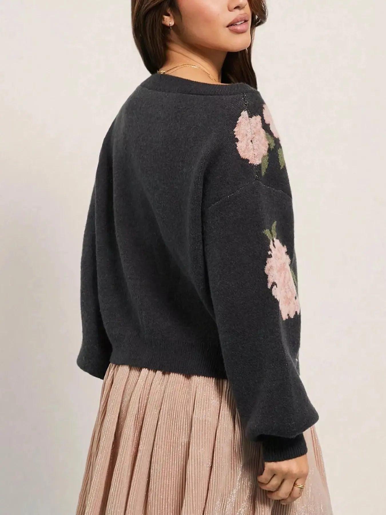 Floral Boat Neck Long Sleeve Sweater Simply Love