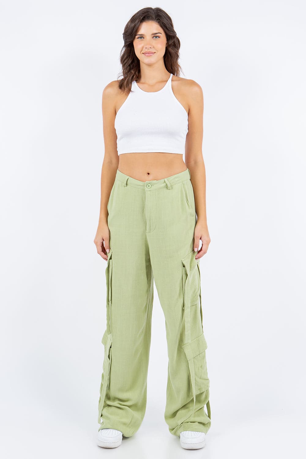 American Bazi Linen Wide Leg Cargo Pants.