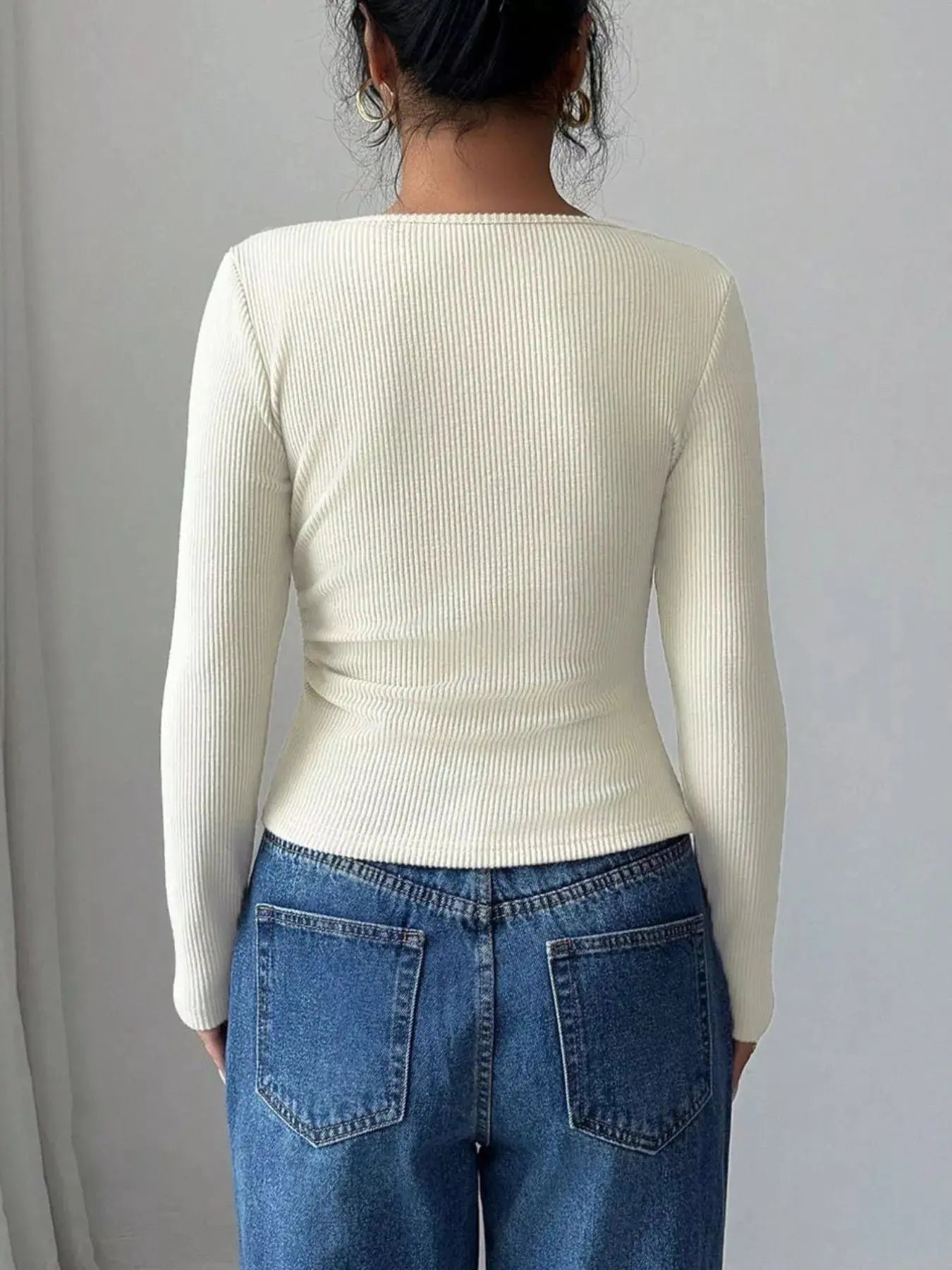 Ribbed Knit Asymmetrical Long Sleeve T-Shirt Simply Love