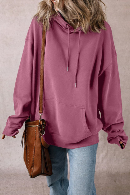 Sheer drawstring pocket hoodie with long sleeves