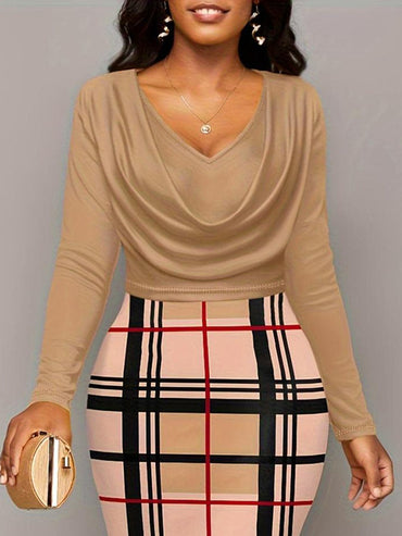 Plus Size Plaid Long Sleeve Mini Dress.