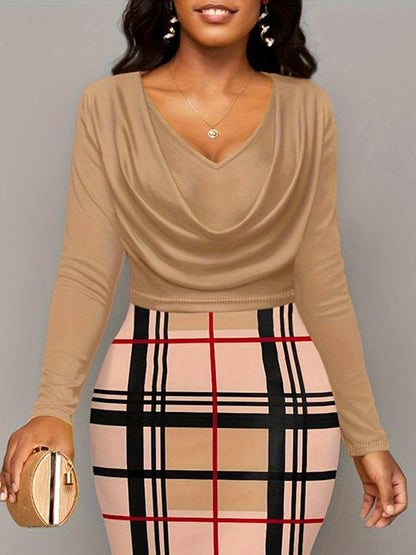 Plus Size Plaid Long Sleeve Mini Dress.