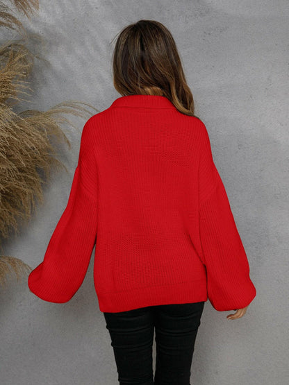 Half Zip Dropped Shoulder Sweater.