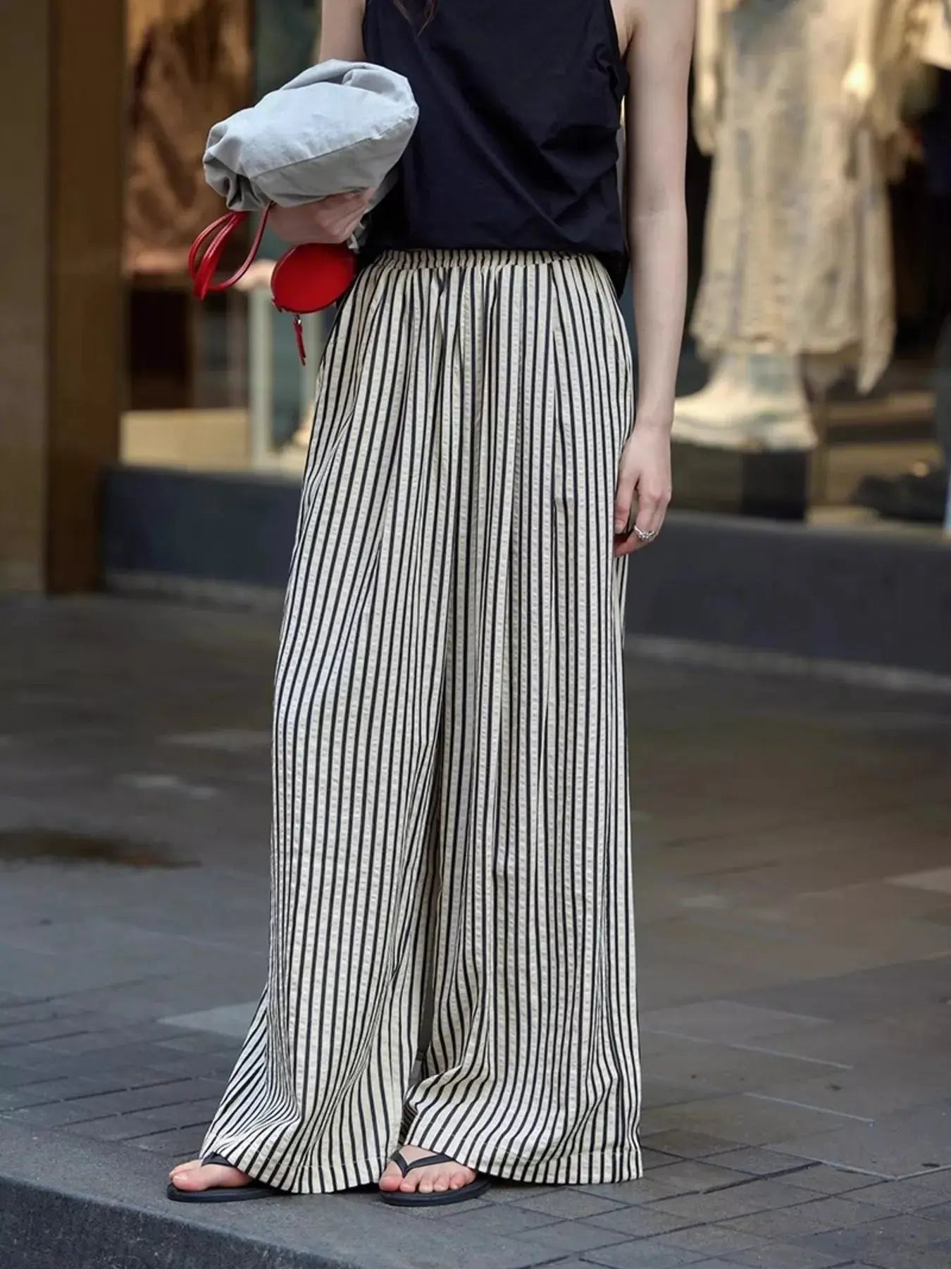 Full Size Striped Drawstring Waist Wide Leg Pants Plus Size Simply Love