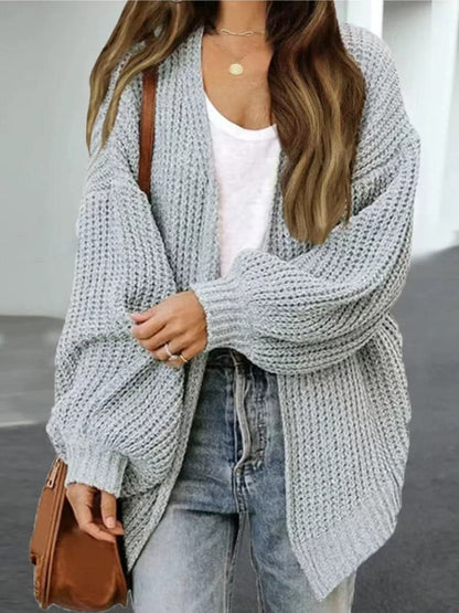 Drop Shoulder Balloon Sleeve Cardigan.