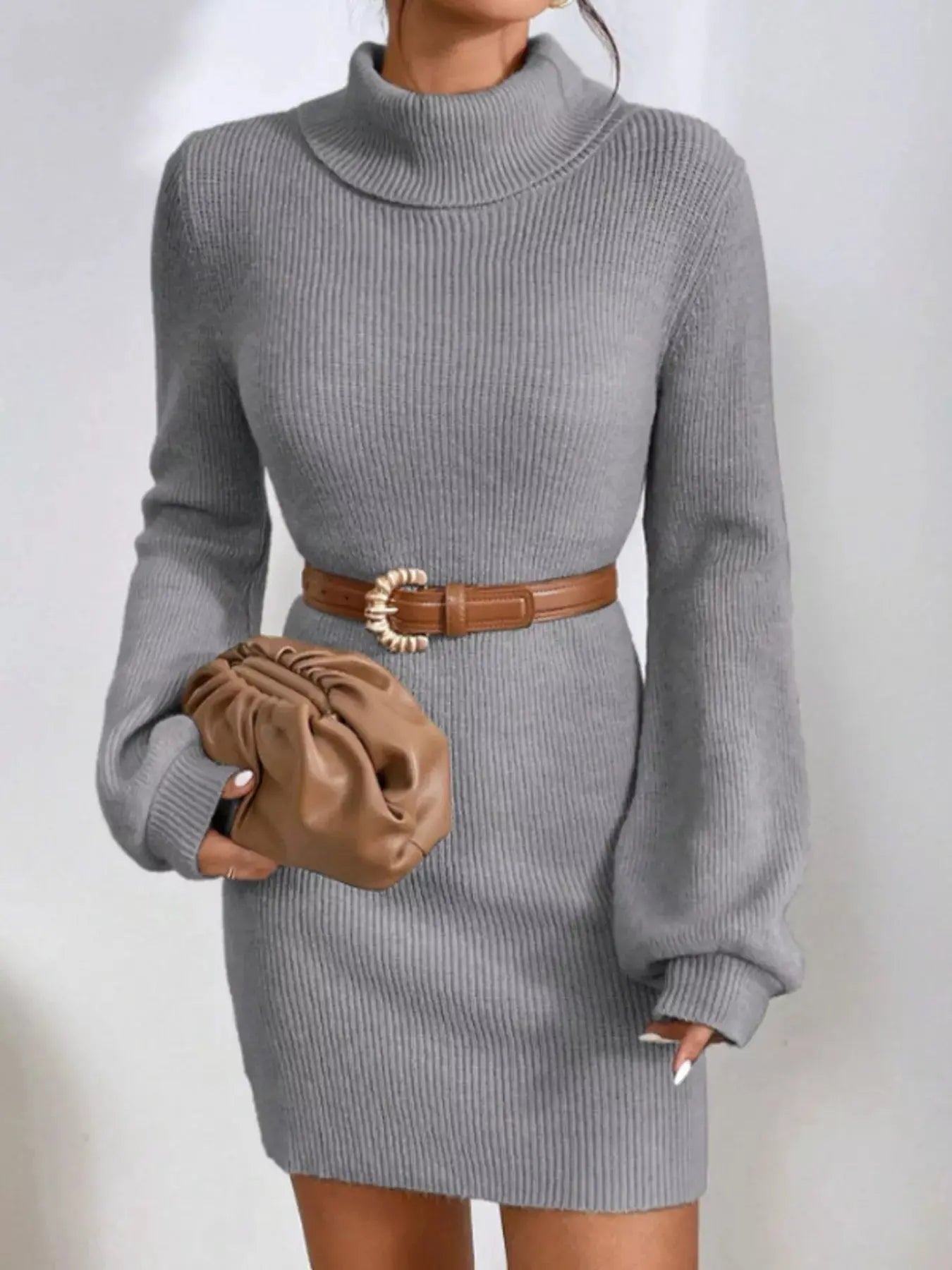 Turtleneck Ribbed Knit Sweater Dress Simply Love