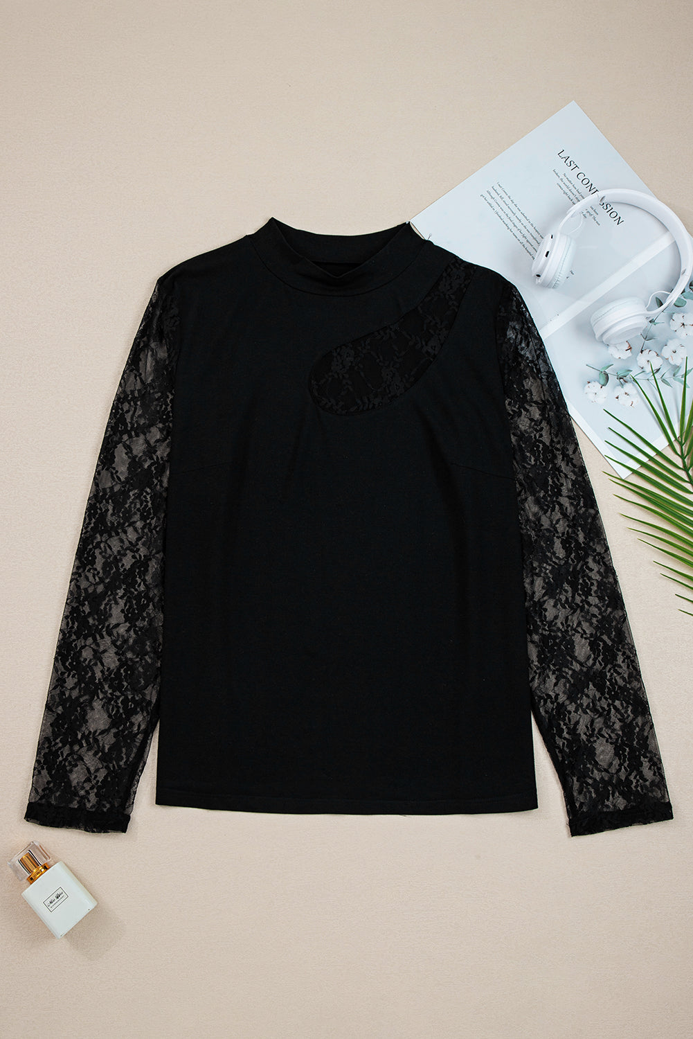 Black Plus Size Lace Patchwork Cutout Long Sleeve Top Dear-Lover Dropshipping