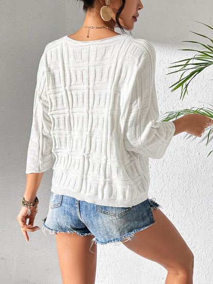 V-Neck Three-Quarter Sleeve Knit Top.