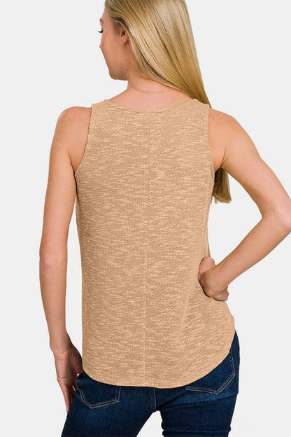 Zenana V-Neck Curved Hem Tank.