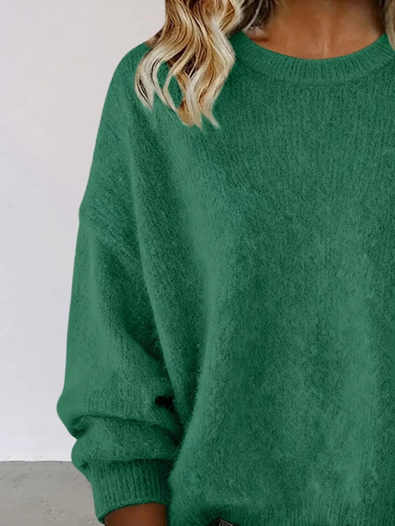 Full Size Round Neck Dropped Shoulder Sweater Plus Size Simply Love