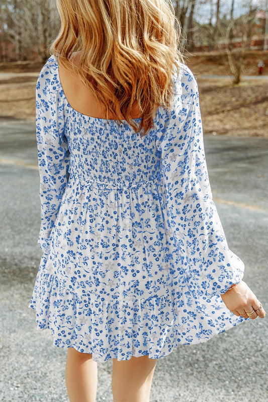 Alanna Boho Floral Smocked Puff Sleeve Mini Dress - Love Salve 