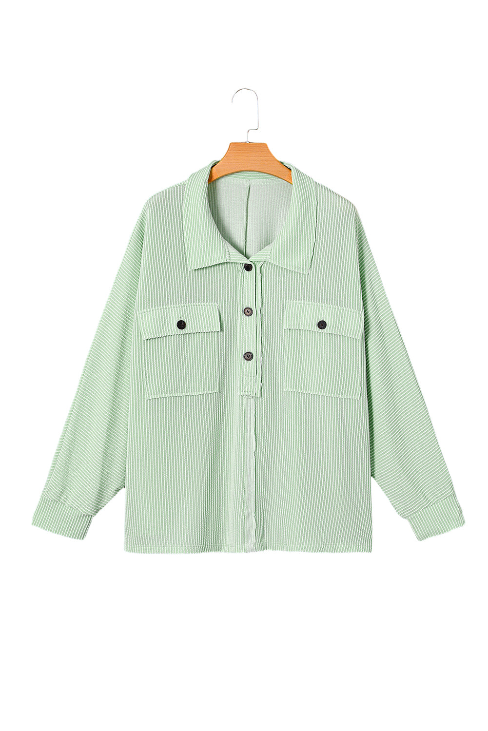 Chic green plus size ribbed henley top with pockets and long sleeves