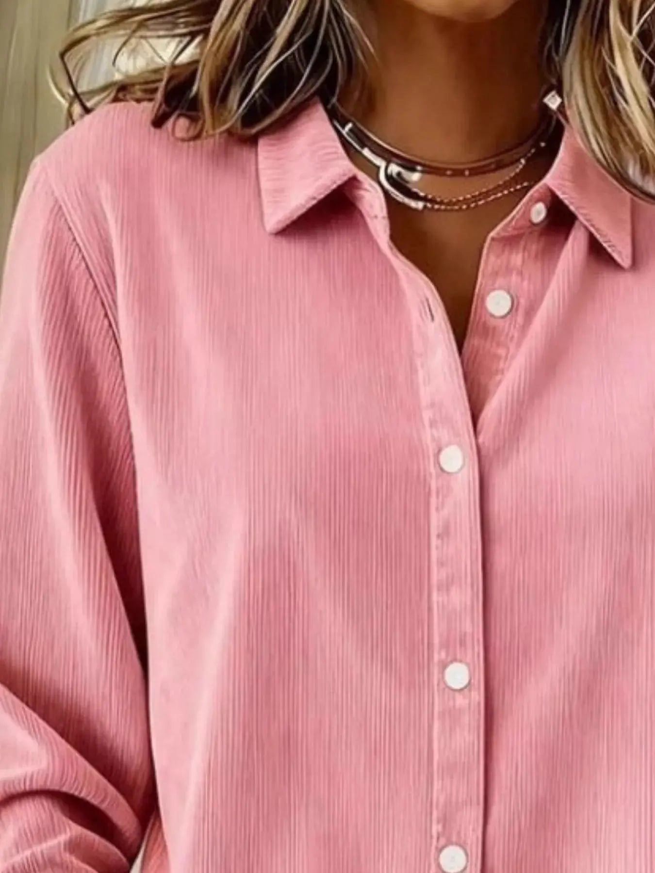 Full Size Corduroy Button-Down Shirt Plus Size Simply Love