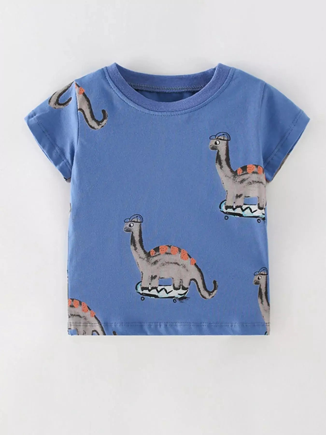 Children's Dinosaur Skateboard Print Crew Neck Short Sleeve T-Shirt Simply Love
