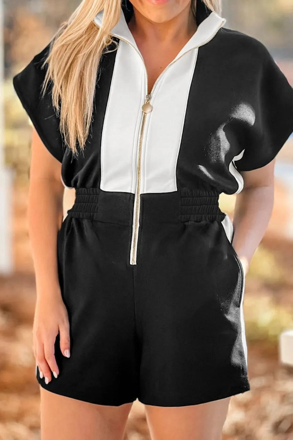 Half Zip Short Sleeve Romper Simply Love