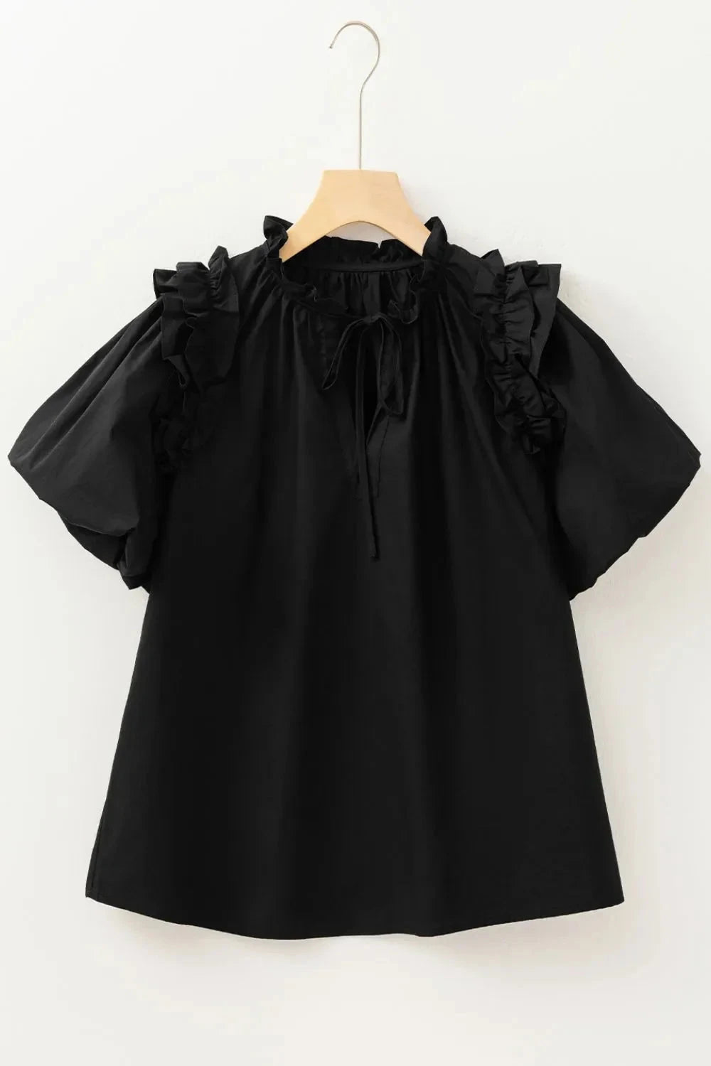 Ruffled Puff Short Sleeve Loose Blouse Simply Love