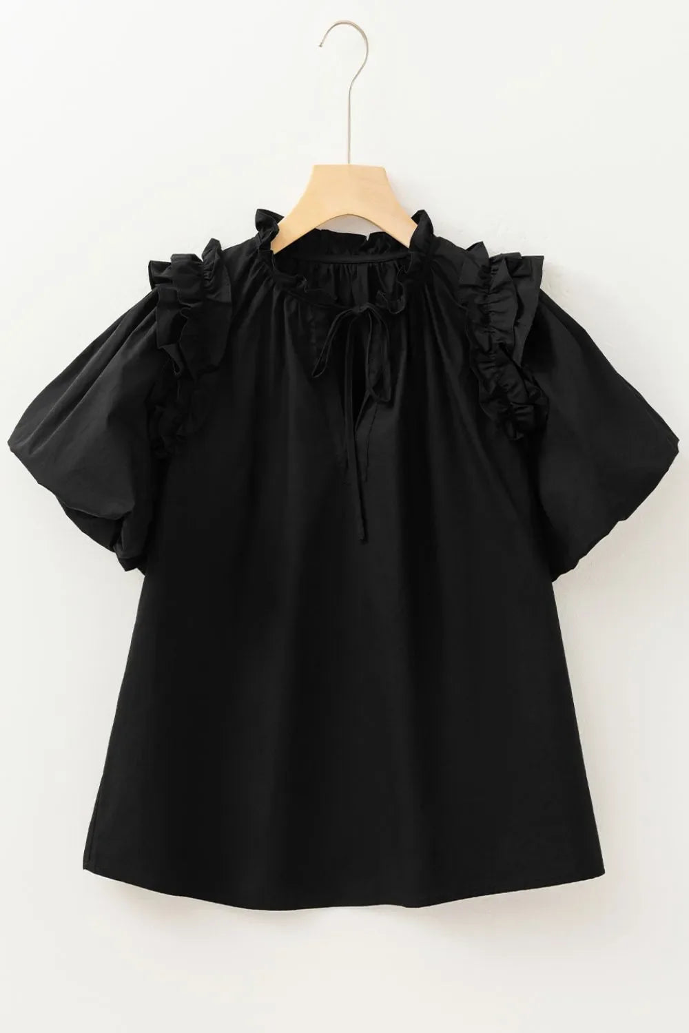 Ruffled Puff Short Sleeve Loose Blouse