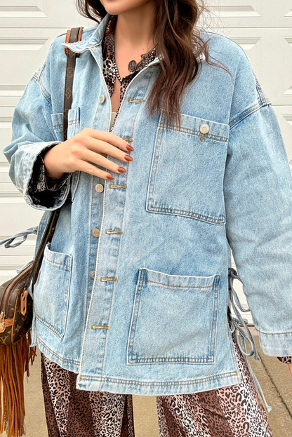 Dear-Lover Dropshipping Beau Blue Patchwork Pockets Side Tie