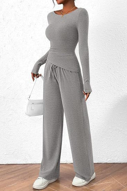 Cozy pocketed lounge set with drawstring details