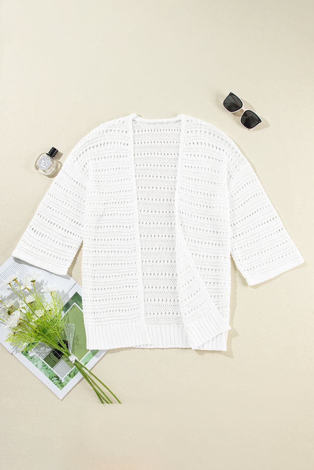 Openwork Open Front Long Sleeve Cardigan.