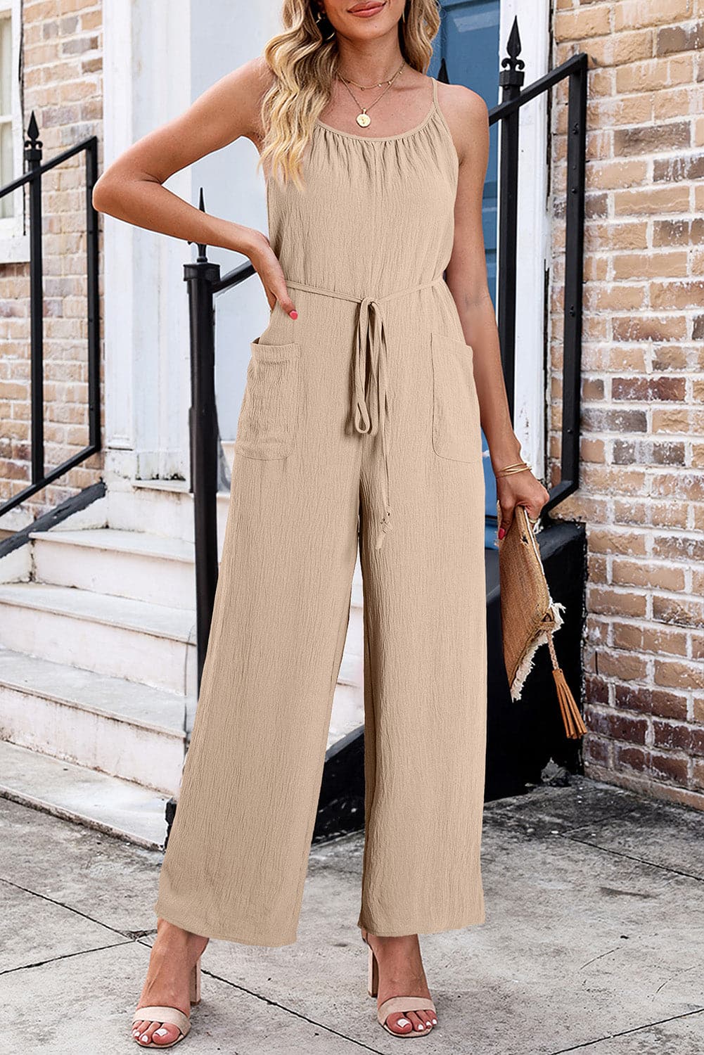 Scoop Neck Spaghetti Strap Jumpsuit.