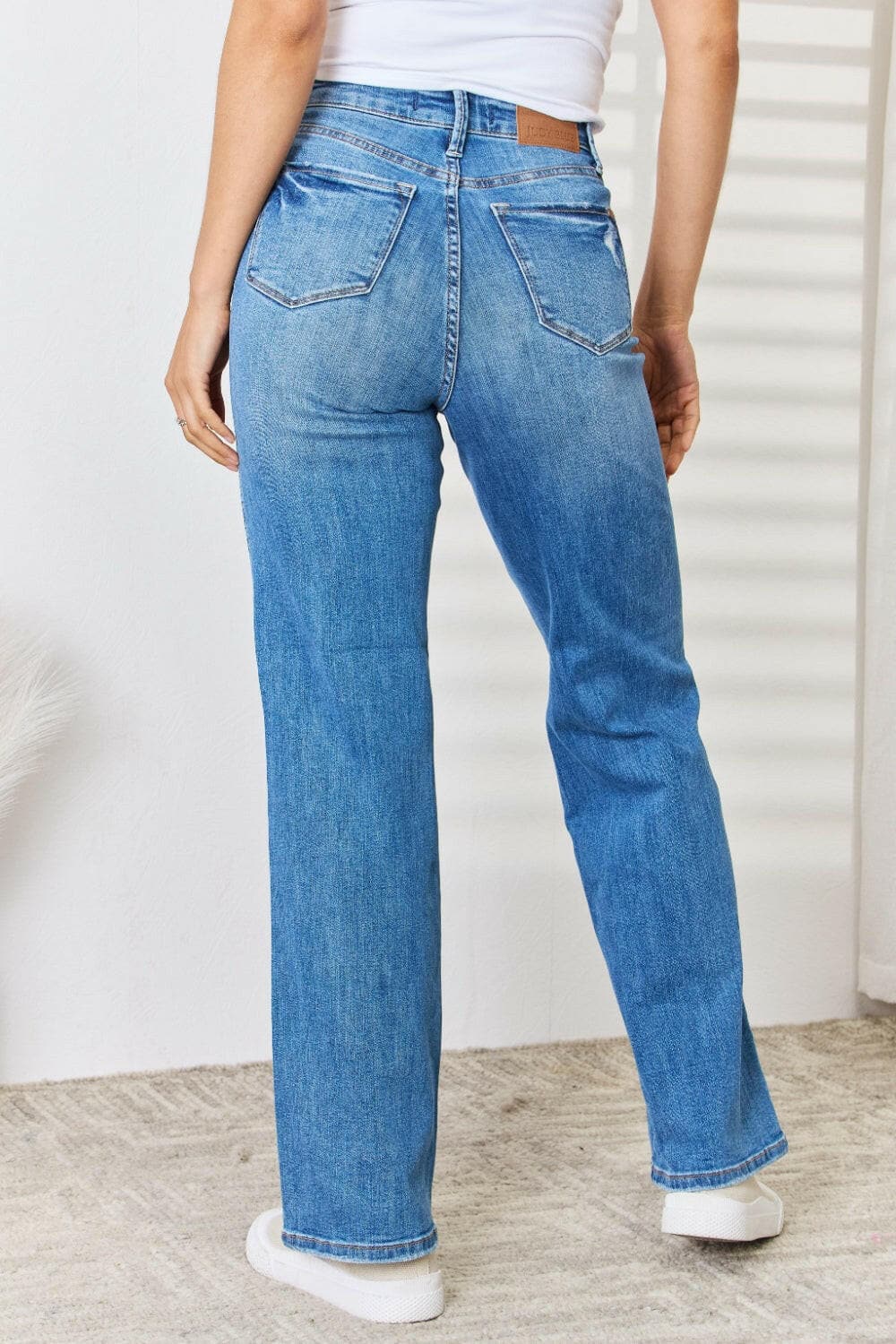 Judy Blue Full Size High Waist Distressed Straight-Leg Jeans.