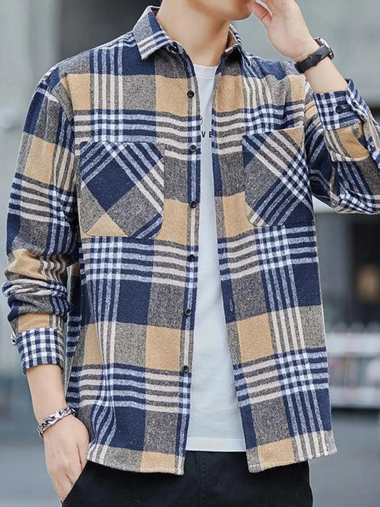 Men's Plus Size Casual Plaid Long Sleeve Shirt Simply Love