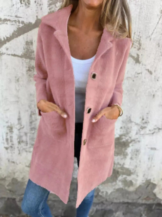 Full Size Button-Down Long Sleeve Longline Coat Plus Size Simply Love